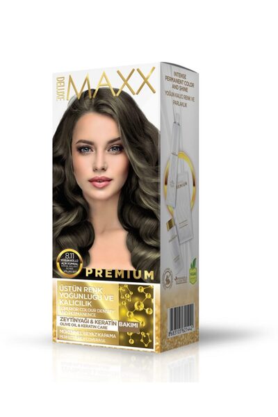 MAXX DELUXE Premium Yarı Kit Set Saç Boyası 8.11 Yoğun Küllü Açık Kumral