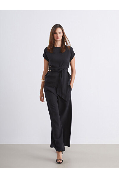 LC Waikiki Soulife Black Elastic Waist Wide Leg Women's Trousers
