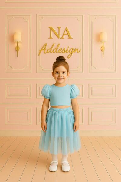 NA ADDESIGN Girl's Suit with Double Fabric Tulle Skirt (Black, White, Red, Fuchsia, Saks, Purple, Green, Light Pink, Baby Blue)