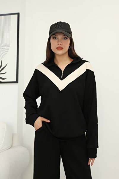 sportiness Garnili Half Zipper Stripe Detailed Modal Fabric Tracksuit Set