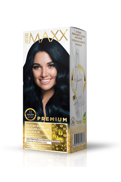 MAXX DELUXE Premium Yarı Kit Set Saç Boyası 1.1 Mavi Siyah