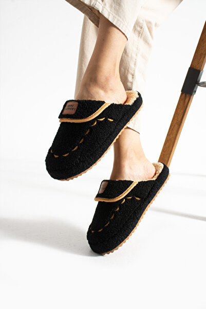 star shoes Γυναικείες μαύρες παντόφλες εσωτερικού χώρου που δεν κάνουν θόρυβο Χειμερινές παντόφλες με χοντρή σόλα