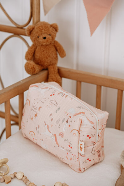 Lollie Baby&Kids Muslin Baby Care Bag, Waterproof Inner Surface - Pink Unicorn