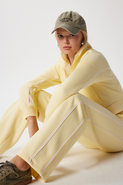 Ritnice Women's Lexi Fleece Lined Striped Yellow Bottom Top Tracksuit Set