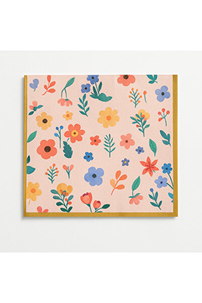 Partifabrik Colorful Flowers Themed White Paper Napkin