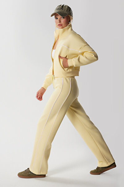 Ritnice Women's Lexi Fleece Lined Striped Yellow Bottom Top Tracksuit Set