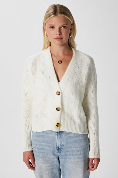 Ritnice Women's Estelle Openwork/Perforated Ecru Knit Cardigan