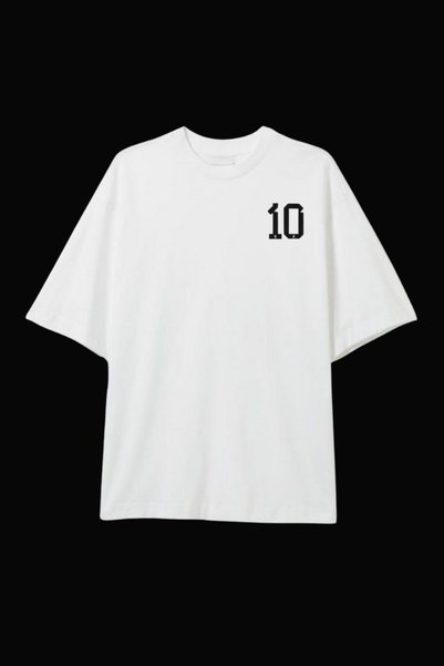 Dupe Design Messi 10 Baskılı Oversize Beyaz T-shirt