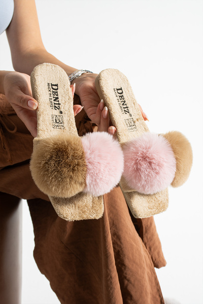 star shoes Women's Pompom House Slippers Soft Insole Slippers