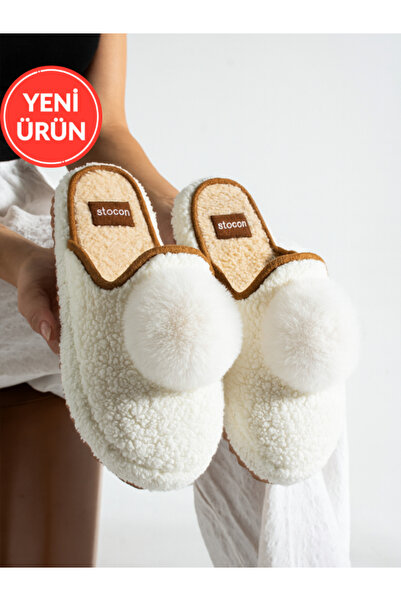 STOCON Γυναικείες παντόφλες με πομπόν για το σπίτι που δεν κάνουν θόρυβο Χειμερινές παντόφλες με χοντρή σόλα STC1162