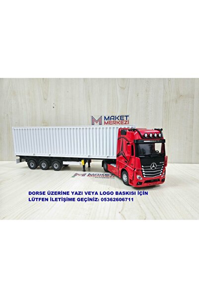 Maket Yarım metre uzunlukta 1/36 MERCEDES ACTROS KONTEYNER TIR MAKETİ (isim yazılır) KIRMIZI