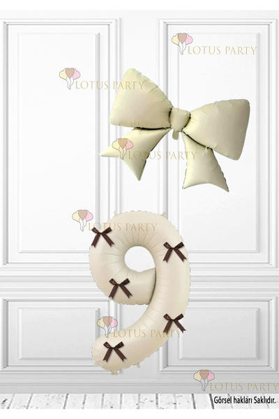 LOTUS PARTY Cream Color Number Coffee-Colored Number Balloon with Bow Cream C...
