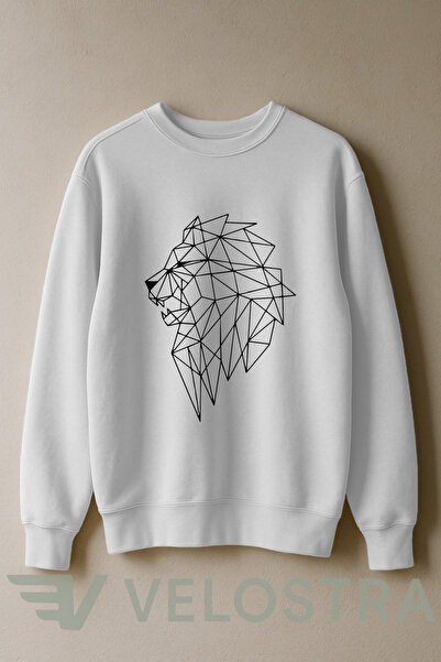 Velostra Hanorac unisex Linear Lion cu imprimeu 3 Thread Inside Sha cu căptuș...