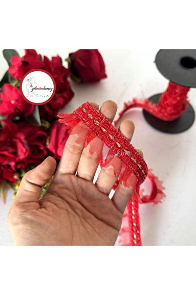 Gelincimherşey Декоративна панделка червено-златна с назъбени краища 3,5 см 5 м