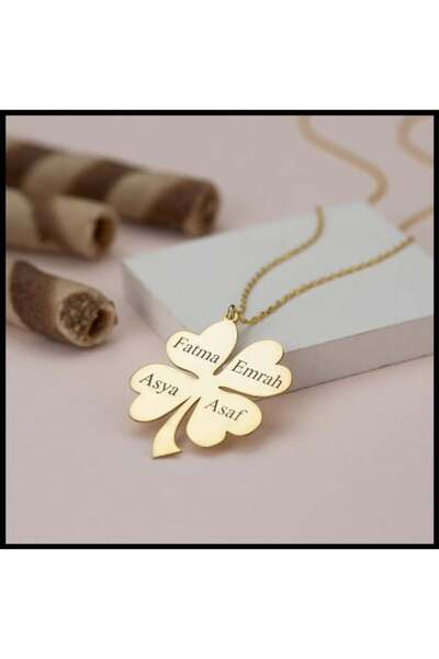 hediyesahibi İsme Özel 4 Yapraklı Yonca Kolye – 4 İsim Yazılabilir Kişiye Öze...