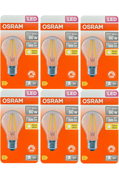 Osram Value CLA 60D 6,5W 827 230V Filament Dimli Led Ampul E27 (6 ADET)