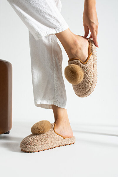 star shoes Women's Pompom House Slippers No Noise Thick Sole Winter Slippers