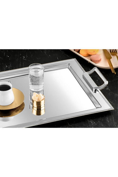 ÖzSa Home Mios 18/10 Stainless Steel Presentation Tray with Handles Promise Engagement Service Tea Tray