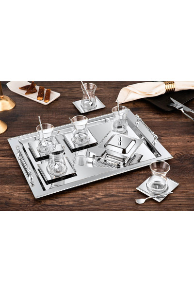 ÖzSa Home Roma 22 Piece 6 Person Tea Set - 18/10 Stainless Steel