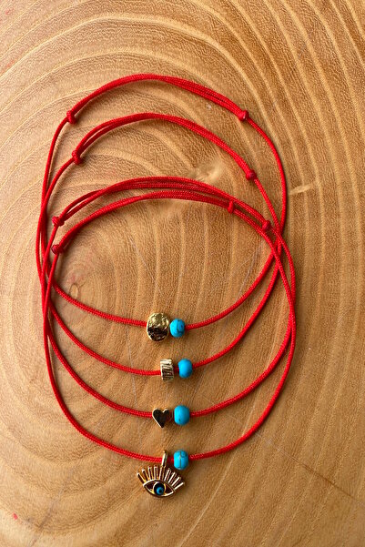 Shepidi 4-Piece Blue Bead Gold Figured Red String Lucky Bracelet