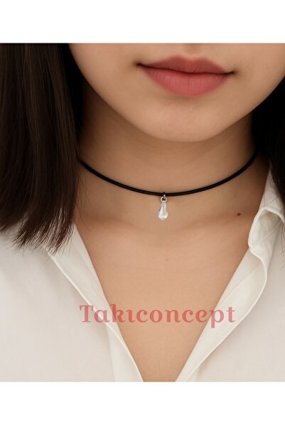 TakıConcept Kristal Damla Sallantılı İp Choker Kadın Kolye
