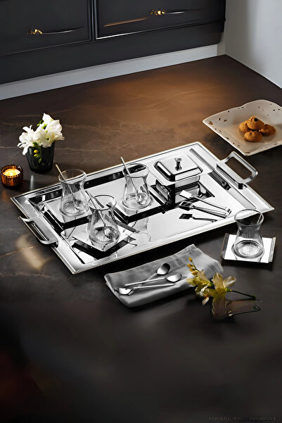 ÖzSa Home Mios 22 Piece 6 Person Tea Set - 18/10 Stainless Steel