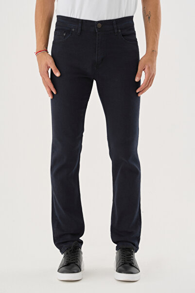 BLACK LEE Men's Navy Blue Regular Fit Relaxed Cut Stretchy Lycra Knitted Jeans