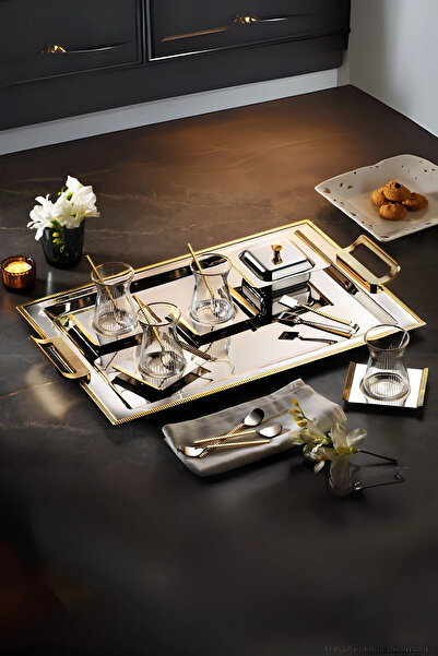 ÖzSa Home Mios 22 Piece 6 Person Tea Set - 18/10 Stainless Steel