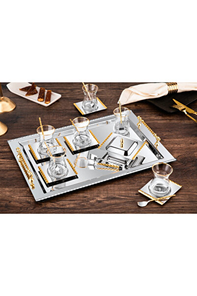 ÖzSa Home Roma 22 Piece 6 Person Tea Set - 18/10 Stainless Steel