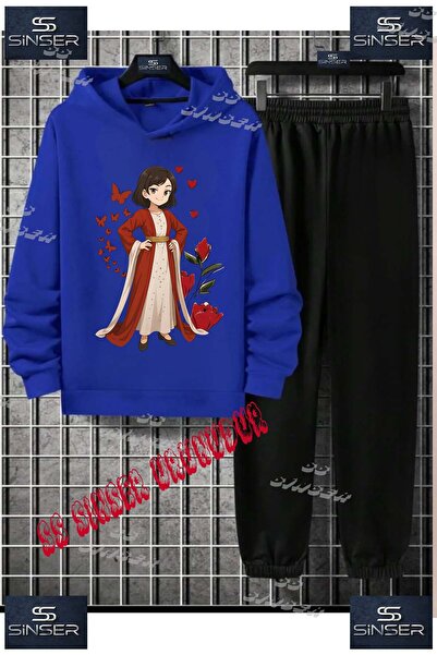 SS SİNSER Детски унисекс комплект спортен екип с качулка и принт „JYN ANIME Y...