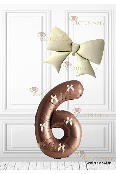 LOTUS PARTY Beyaz renk Fiyonklu Kahverengi Rakam Balon - Krem Renk Fiyonk Fol...