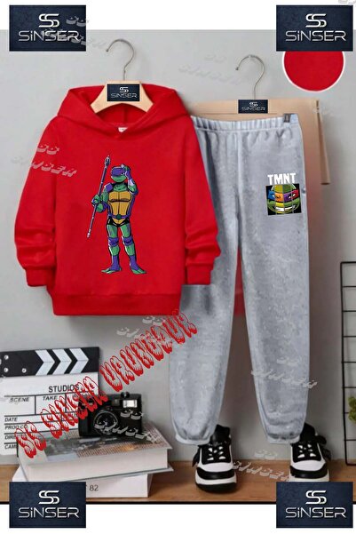 SS SİNSER Детски унисекс комплект спортен екип с качулка и принт „NINJA TURTL...