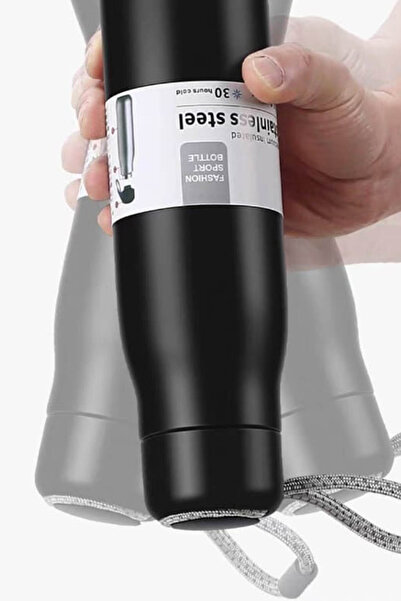 zozoya Double Layer Stainless Steel Black Thermos Cup with Separate Strap