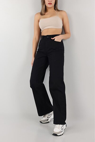 comfort jeans Ema 90's Μαύρο Ψηλόμεσο Palazzo Τζιν με Ελαστικότητα και Άνετη ...