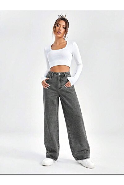 comfort jeans Ema 90's Snow Gray Lycra Super High Waist Stretchy Loose Jeans Palazzo Pants
