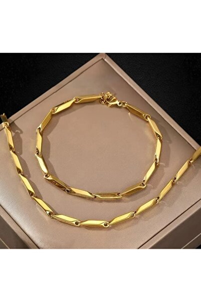 Dropaksesuar 22 Ayar Renk Çelik Kolye Ve Bileklik Seti