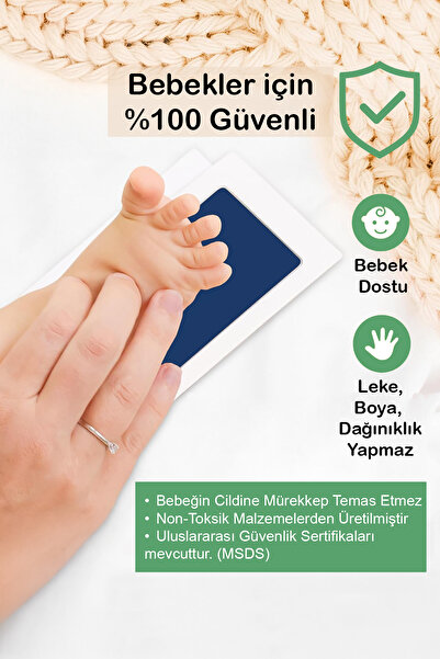 Moky Design Mavi Non-Toksik Temassız Mürekkep, Erkek Bebek El Ayak Güvenli Baskı Kiti, Yeni Doğan Hediyesi