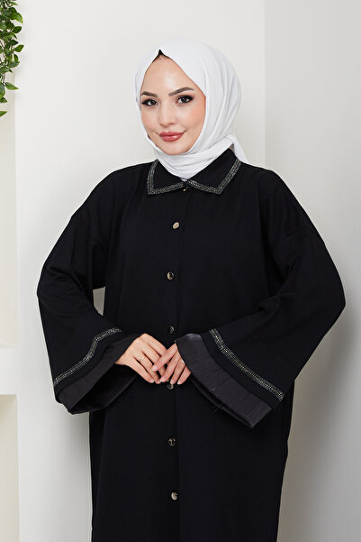 Pamuk Butik Women's Stripe Detailed Loose Mercerized Knitwear Ferace Cardigan