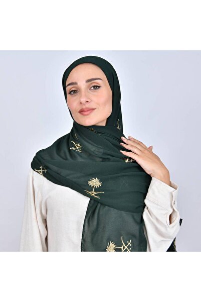 HAWRAA Green Scarf with Golden Swords and Palm Logo