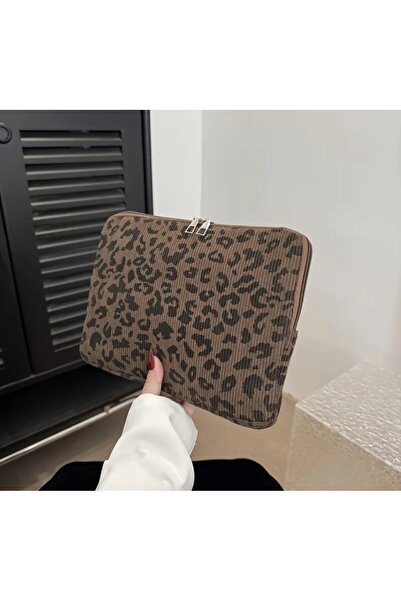 Alaçatı Leopar Desenli Kadife Mini Laptop / Tablet Kılıfı (ölçüler görselde m...