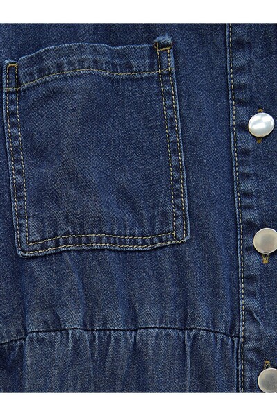 Modamorfo Τζιν φόρεμα με ελαστική μέση και πλαϊνές τσέπες - Navy