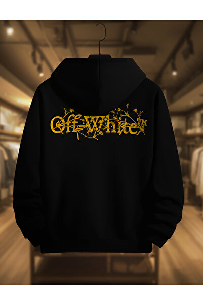 SELF CONTROL Hanorac gros cu glugă de iarnă | Imprimeu cu crengi White