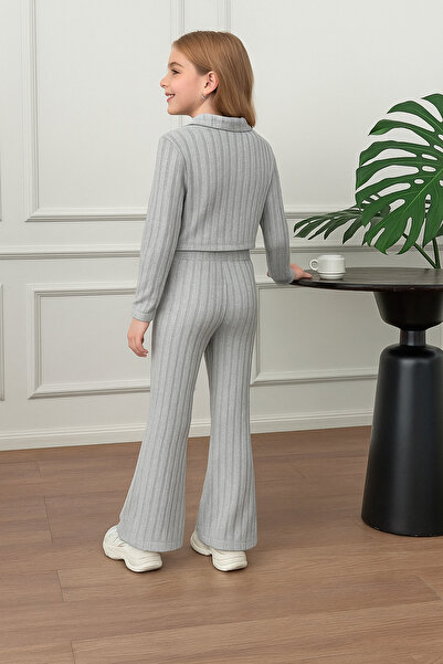 poswicon Grey Zipper Short Girl's Long-Sleeved Spanish-Style Bottom Top Set