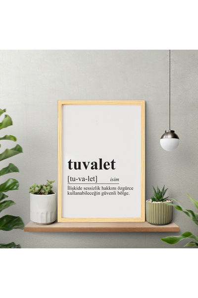 Ayışığı Dizayn Yazı Tuvalet Türkçe Komik Mizah Doğal Ahşap Çerçeveli Poster Tekli Duvar Tablo Seti