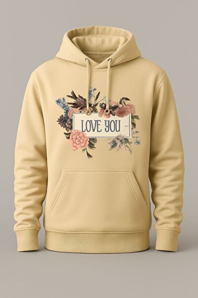 MELOOX Cvetni dezen Volim te Štampano Sa kapuljačom Dukserica – Unisex ležern...