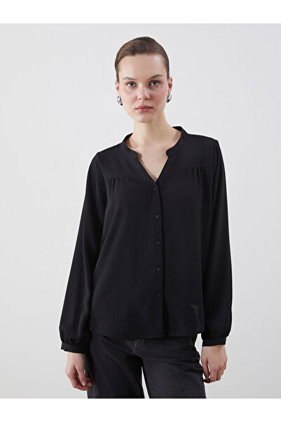 LC Waikiki Bluză neagră cu guler tip scooped supradimensionat pentru femei