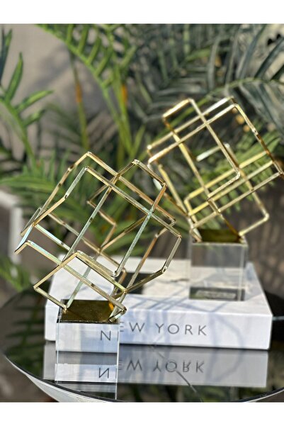 sahane & bazaar KRİSTAL KÜP DETAYLI KARE METAL OBJE AKSESUAR & DEKOR