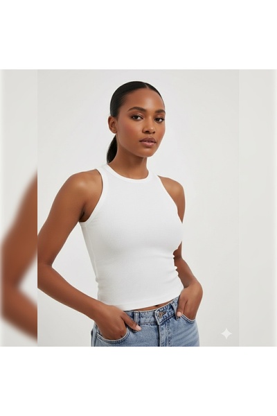 ArdaEge Women's Ribbed Halter Neck Crop Tank Top