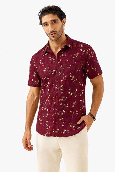 STITCH by MH Maroon Floral Print Cotton Casual Shirt for Men's