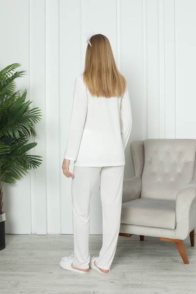 Lohussa Women's Ecru Special Design Lace Long Sleeve Cotton Maternity Pajama Set